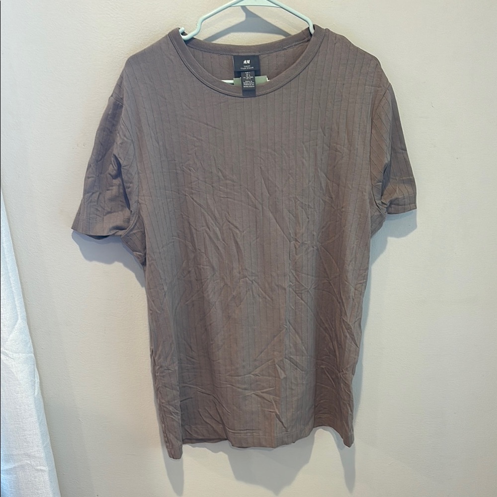 H&M Men's Brown T-Shirt Slim Fit